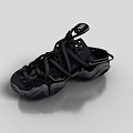 Black Mesh Athletic Shoes With Strappy Laces And Wave Sole Design