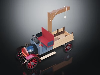 Vintage Wooden Toy Truck Inspired Decorative Furniture With Red Seat And Blue Details 3d model