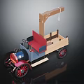Vintage Wooden Toy Truck Inspired Decorative Furniture With Red Seat And Blue Details