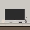 Modern White TV Stand With Flat Screen TV Round Lamp And Rabbit Decor