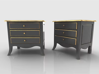 Dark Modern Bedside Tables With Gold Accents Three Drawers And Tapered Legs 3d model