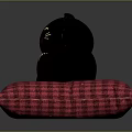 Adorable Blue Lucky Cat Decorative Figurine and Red Plaid Cushion Ornament Set