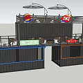 Container Building Two Story Structure With Outdoor Seating Umbrellas And Shops 3d model