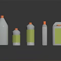White Plastic Household Cleaning Bottles With Orange Caps And Yellow Labels In Various Sizes