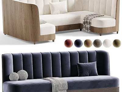 Modern Banquette Sofa With Velvet Upholstery Wooden Frame Pillows Blanket And Color Options 3d model
