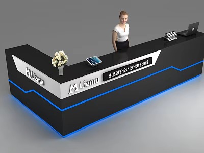 Modern Lemoo Reception Desk With White Flower Vase Tablet And Laptop 3d model