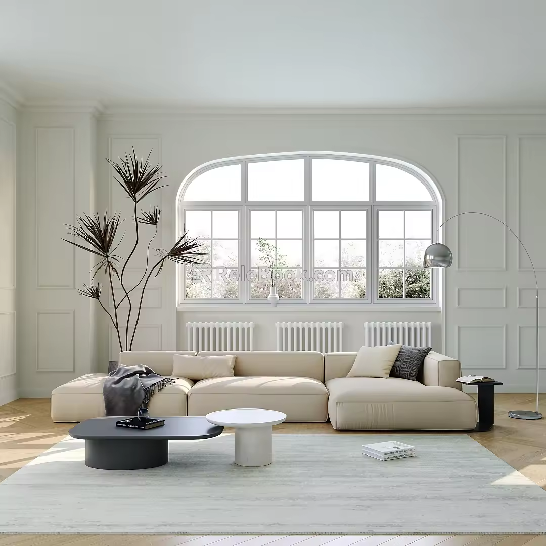 Modern corner sofa cream sofa coffee table combination 3d model