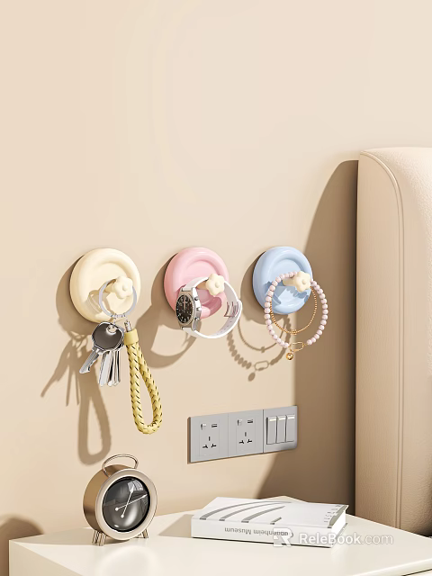 Wall Mounted Multicolor Beige Pink Blue Hooks For Keys Watch Bracelet Storage 3d model 