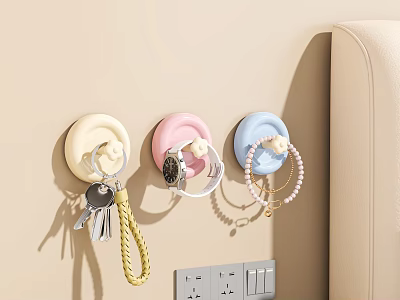 Wall Mounted Multicolor Beige Pink Blue Hooks For Keys Watch Bracelet Storage 3d model