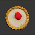 Golden Flaky Tart With White Creamy Filling And Red Cherry Topping