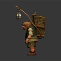 Fantasy Game Movie Character Wearing Green Vest With Backpack Lantern And Brown Shoes