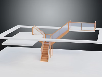 Modern Wooden Staircase Design With Steps Handrail Platform And Railing 3d model