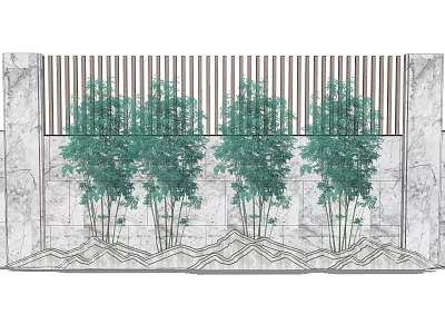 Modern Architectural Facade Design With Natural Stone Finishes Greenery And Metal Grilles 3d model