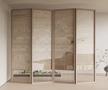 New Chinese-style screen partition 3d model