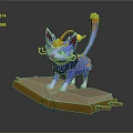 Blue Cat Character With Orange Ears Tail And Blue Scarf On Yellow Platform