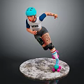 Game Movie Character Standing In Blue Helmet VARTIS Vest Knee Pads With Colorful Roller Skates
