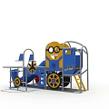 Yellow And Blue Minion Themed Train Shaped Playground Equipment With Slide Ladder And Gear Decorations