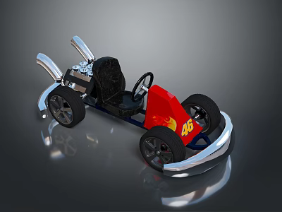 Red And Black Go Kart With Number 46 Black Seat Silver Exhaust Pipes Black Tires 3d model