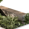 Shrub Garden Landscaping With Trees Plants Wooden Deck And Concrete Structure
