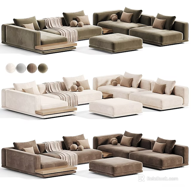 Modern Sectional Sofa With Multiple Color Options Ottoman Pillows And Throw Blanket 3d model 