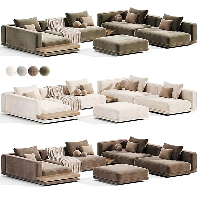 Modern Sectional Sofa With Multiple Color Options Ottoman Pillows And Throw Blanket 3d model