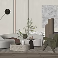 Quiet sofa tea table combination leisure chair fireplace floor lamp 3d model