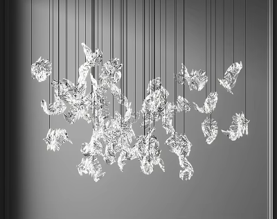 Transparent Leaf Shaped Crystal Chandelier Hanging Artistic Modern Interior Decor 3d model