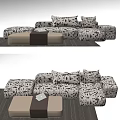Modern Multiplayer Sofa Sofa Pillow Coffee Table Carpet 3d model