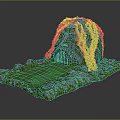 Cartoon Scene With Stone Cave Green Vines Arched Gate Green Ground And Stone Platform