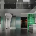 Modern Clothing Store Interior Design With Transparent Display Cases Blue Green Partitions And Hanging Clothes