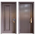Modern Security Doors With Geometric Patterns Vertical Stripes And Golden Door Locks 3d model