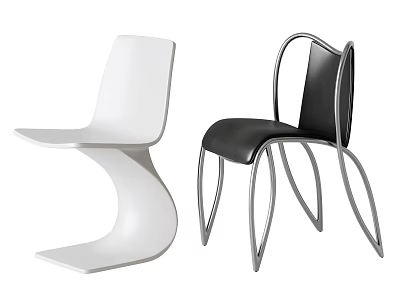 Sleek Modern Dining Chairs In White And Black With Curved Lines And Metal Legs 3d model