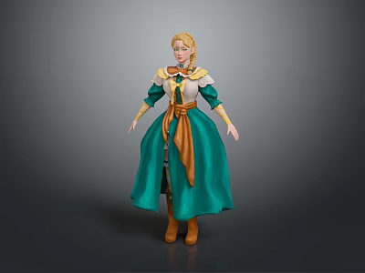 Game and Movie Character Featuring Blonde Hair Green Dress White Collar Yellow Sash Brown Boots 3d model