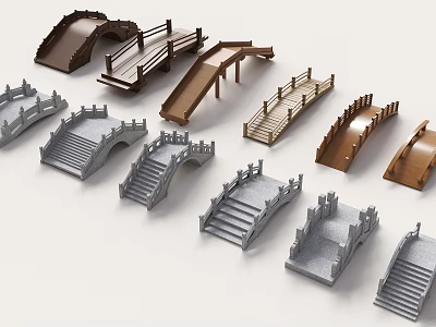 Chinese-style small wooden bridge wooden arch bridge small arch bridge landscape bridge railing bridge pedestrian bridge park landscape bridge trestle bridge 3d model