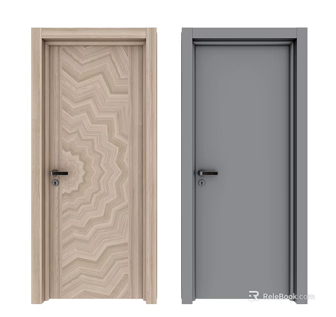 Wooden Patterned And Gray Simple Design Hinged Doors For Interior Use 3d model 