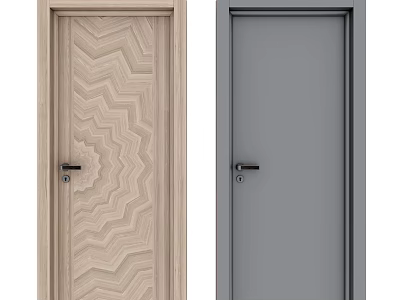 Wooden Patterned And Gray Simple Design Hinged Doors For Interior Use 3d model