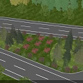 Municipal Road Lined with Lush Green Trees and Vibrant Flower Beds on Both Sides