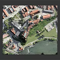Modern Architectural Model Scene With Castle Building Green Hillside And River 3d model