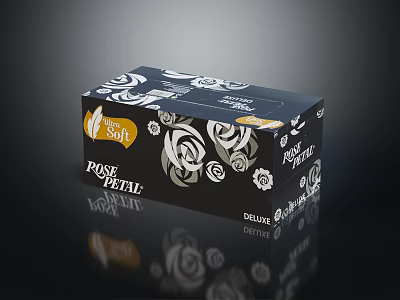 Stylish Black Household Product Package With White Rose Pattern And Pose Petal Design 3d model