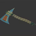 Futuristic Glowing Axe With Blue Blade And Textured Metallic Handle Design