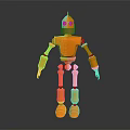 Orange 3D Cartoon Robot Model With Blue Joints And Limbs Standing Design