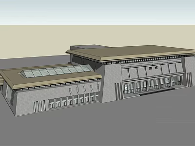 Modern Building Exterior With Flat Roof Gray Wall Glass Windows And Entrance Doors 3d model