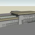 Modern Building Exterior With Flat Roof Gray Wall Glass Windows And Entrance Doors