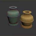 Decorative Ceramic Vases In Green And Brown With Floral Patterns 3d model