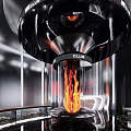 Modern Elegant Store Front Desk With Metallic Texture Marble Floor Curved Design And Lighting Decoration