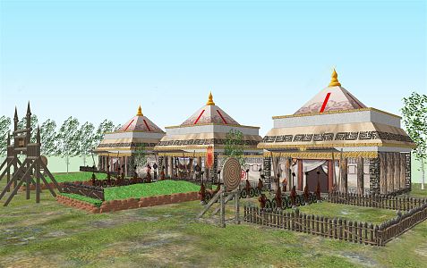 Ethnic Style Mongolian Yurt Camping Park Landscape Tent Camping Tent Field Camping 3d model