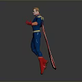 Dynamic Man In Blue Superhero Costume With Red Gloves Boots And Cape