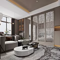 Modern Hotel Guest Room Interior With Sofa Coffee Table Decorative Partition And Area Rug