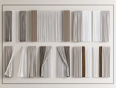 Multiple Styles Curtains With Pleated Striped Designs And Neutral Color Options 3d model