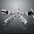 Modular Spacecraft Components In Radial Arrangement With White Black Design And Blue Lines